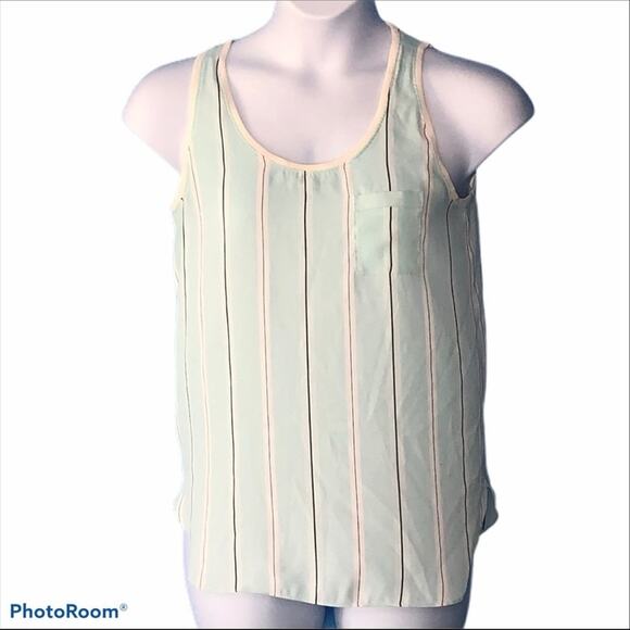 LOFT Mint Green & Black-White Vertical Stripe Sheer Tank Top S - Picture 2 of 10